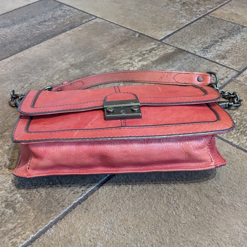 Vintage Fossil Y2K Leather Flap Chain Strap Baddie Shoulder Bag Pinky Red - Picture 9 of 16